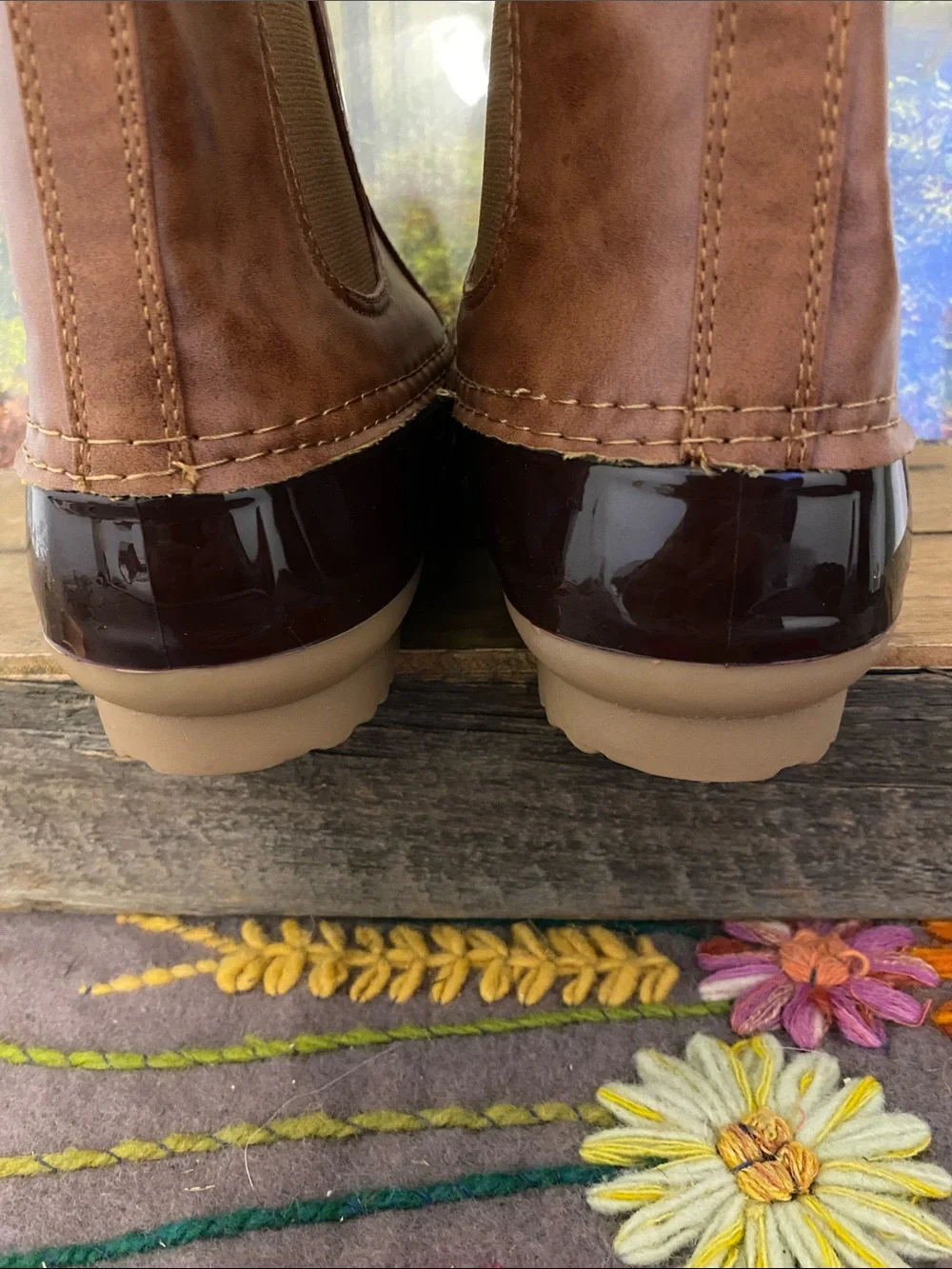 Yoki Brown Two-Tone Duck-Style Rain Chelsea Boots
